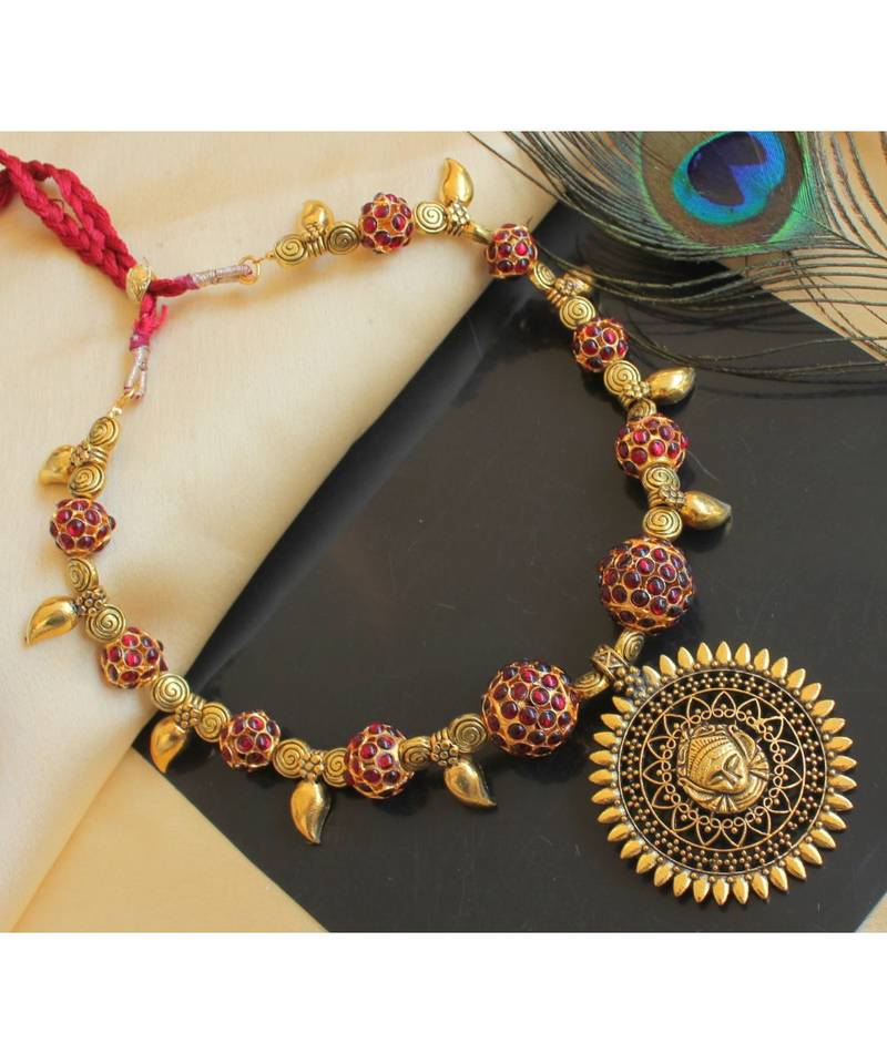Beautiful Kemp Rudhra Balls Durga Designer Pendant Necklace Set
