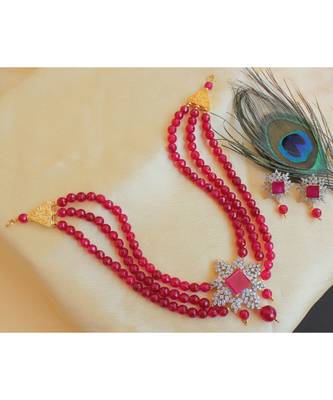Beautiful Cz White Ruby Agates Multi Layer Designer Choker Necklace Set 1