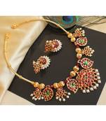 Beautiful Kemp Green Mango Designer Temple Necklace Set