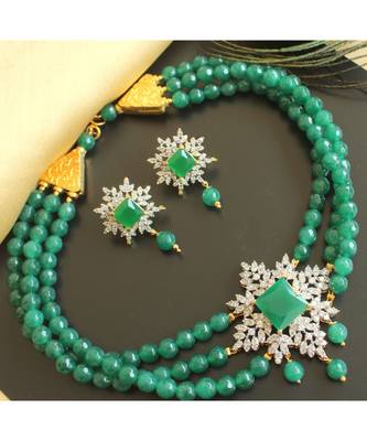 Beautiful Cz White Emerald Agates Multi Layer Designer Choker Necklace Set 2