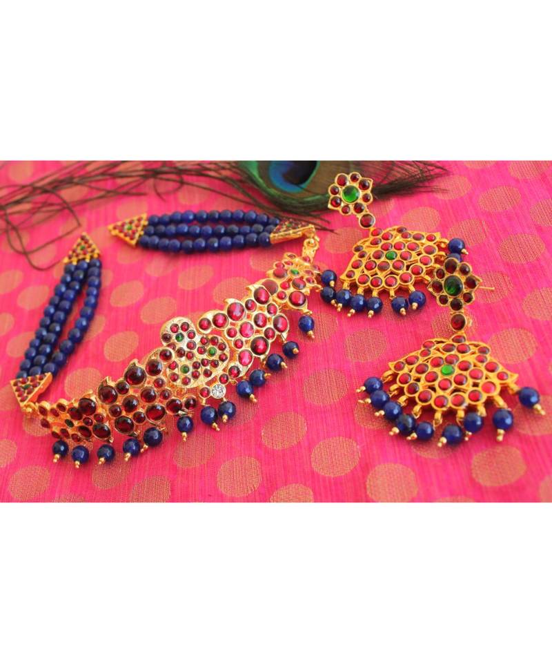 Beautiful Kemp Green Blue Agates Designer Necklace Set