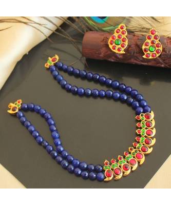 Beautiful Kemp Green Blue Agates Mango Designer Necklace Set 1