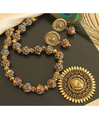 Beautiful Blue Rudhra Balls Designer Necklace Set 1