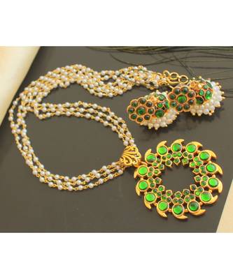 Beautiful Green Mango Pearl Designer Pendant Set 1