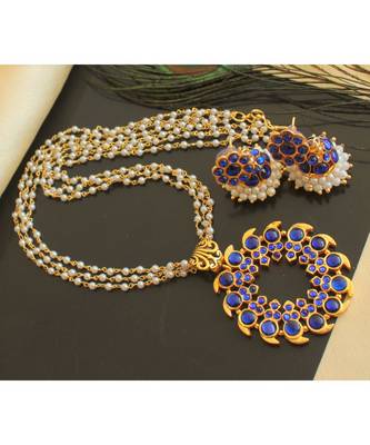 Beautiful Blue Mango Pearl Designer Pendant Set 1