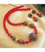 Beautiful Ruby Agates Blue Rudhra Balls Designer Necklace Set
