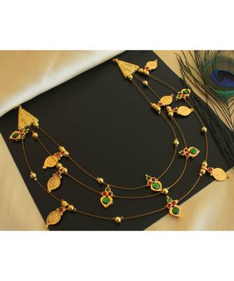 Beautiful Green Kemp Lakshmi Coin Designer Necklace 1