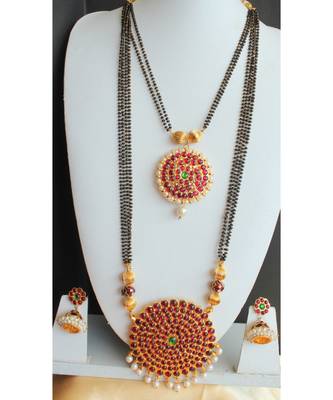 Beautiful Kemp Green Big Pendant Designer Mangalsutra Set 1