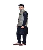 Men's Black Kurta Pajama With Black Nehru Jacket Set