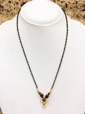 Meenakari Work Red Stone Traditional Black Bead Single Line Layer Short Mangalsutra 1