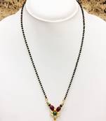 Meenakari Work Red Stone Traditional Black Bead Single Line Layer Short Mangalsutra