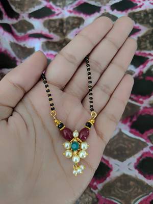 Meenakari Work Red Stone Traditional Black Bead Single Line Layer Short Mangalsutra 2