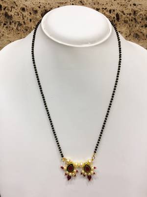 Pearl Banu Pendant Meenakari Work Red Stone Traditional Black Bead Single Line Layer Short Mangalsutra 1