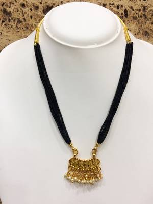 Gold Plated Pendant With White Moti Black Beads 6 Line Layer Adjustable Necklace Form Girls 1