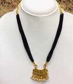 Gold Plated Pendant With White Moti Black Beads 6 Line Layer Adjustable Necklace Form Girls