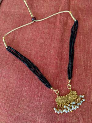 Gold Plated Pendant With White Moti Black Beads 6 Line Layer Adjustable Necklace Form Girls 2