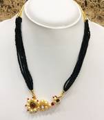 Bridal Nath Pearl Banu Pendant Meenakari Work Black Beads 6 Line Layer Adjustable Necklace Form Girls
