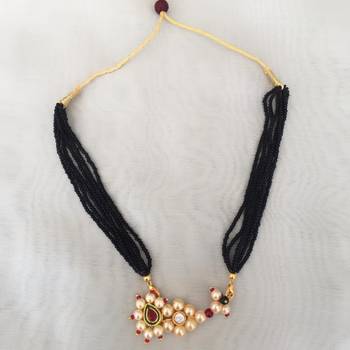 Bridal Nath Pearl Banu Pendant Meenakari Work Black Beads 6 Line Layer Adjustable Necklace Form Girls 2