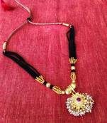 Gold Plated Pink Stone Pendant With Black Moti Beads 6 Line Layer Adjustable Kolhapuri Necklace For Girls