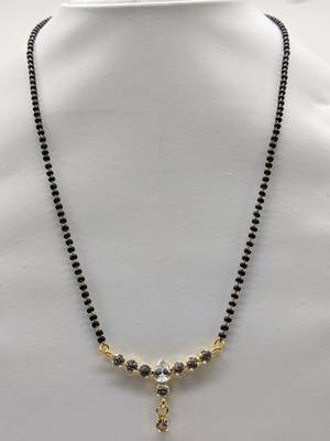 Traditional Ethnic Latest Design Golden 6 Round Stone Pendant Lankan Black Bead Single Chain Necklace Girl 1