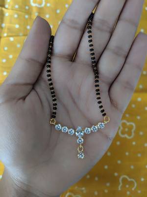 Traditional Ethnic Latest Design Golden 6 Round Stone Pendant Lankan Black Bead Single Chain Necklace Girl 2