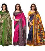 Multicolor printed art silk saree with blouse pack of-3 saree