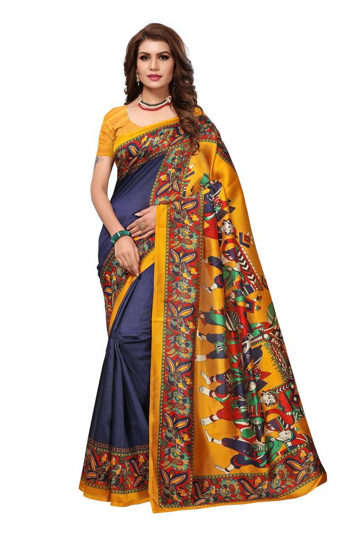 Multicolor printed art silk saree with blouse pack of-3 saree