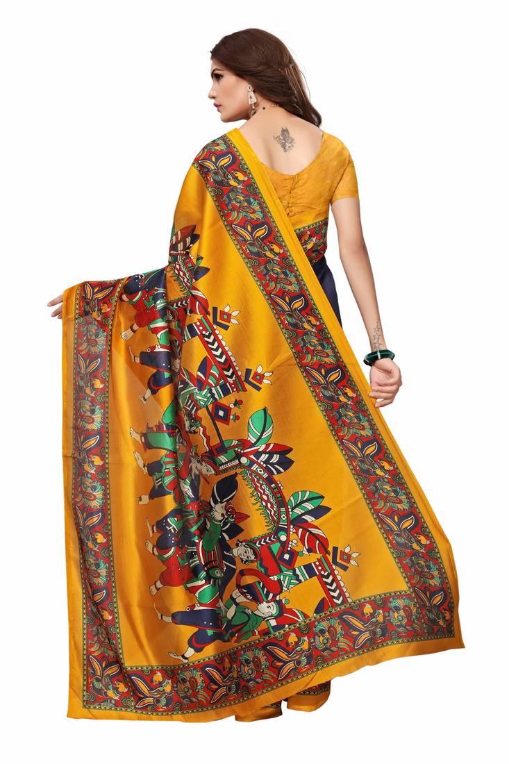 Multicolor printed art silk saree with blouse pack of-3 saree