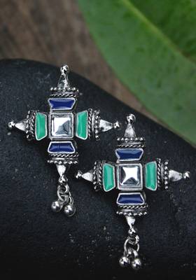 German Silver Green And Blue Earring 1