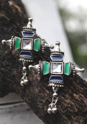 German Silver Green And Blue Earring 2
