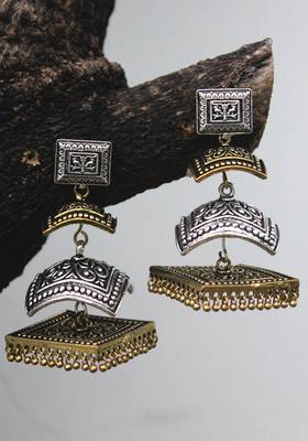 German Silver And Gold Two Tone Long Jhumka 1