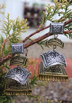 German Silver And Gold Two Tone Long Jhumka 2