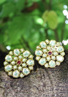 Gold Plated Kundan Red Crystal Earring 1