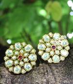 Gold Plated Kundan Red Crystal Earring