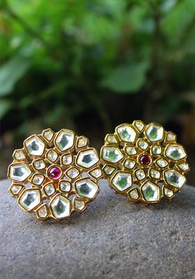 Gold Plated Kundan Red Crystal Earring 2