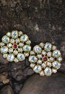 Gold Plated Kundan Red Crystal Earring 3