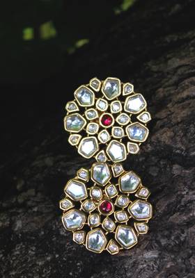 Gold Plated Kundan Red Crystal Earring 4