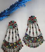 German Silver Multicoloured Crystals Chandbali Earring