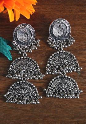 Garman Silver Oxidized Long Earring 1