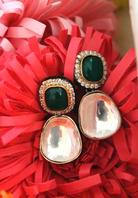 Gold Plated Victorian Green Polki Studs 1