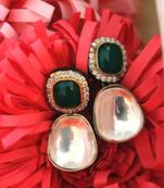 Gold Plated Victorian Green Polki Studs