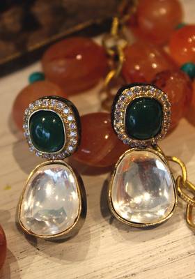 Gold Plated Victorian Green Polki Studs 2
