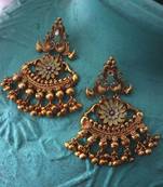 Gold Plated Temple Work Ghungroo Chandbali Earrings