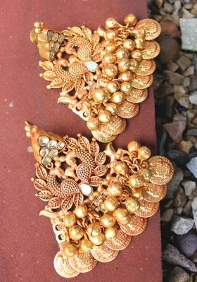 Gold Plated Temple Work Chandbali Earrings 1