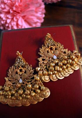 Gold Plated Temple Work Chandbali Earrings 2