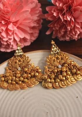 Gold Plated Temple Work Chandbali Earrings 3