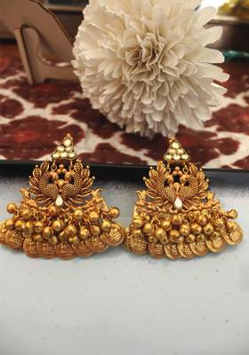 Gold Plated Temple Work Chandbali Earrings 4
