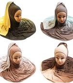 Justkartit Women'S Casual Wear 2 Shade Jersey Stretchable Material Scarf Hijab Dupatta (Pack Of 4)