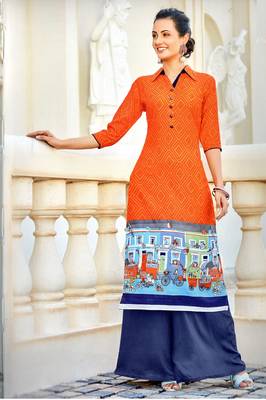 Orange Rayon Long Kurtis 1