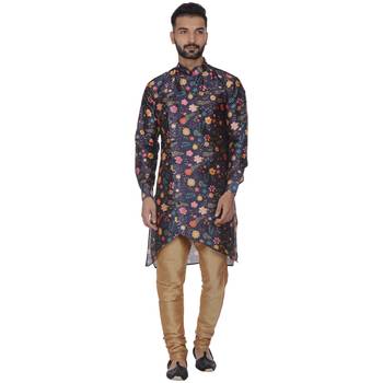 Blue Printed Brocade Silk Kurta Pajama 1